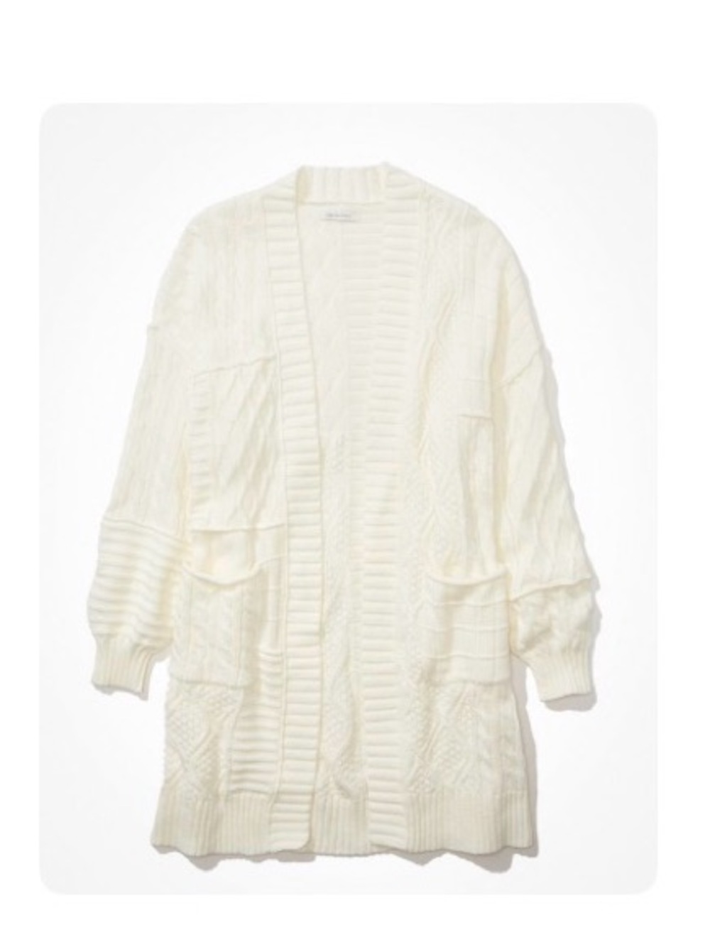 American Eagle Outfitters Cream Cable Knit Open Cardigan